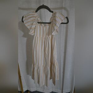 Vignette Striped Flutter Sleeve Sundress in White and Yellow